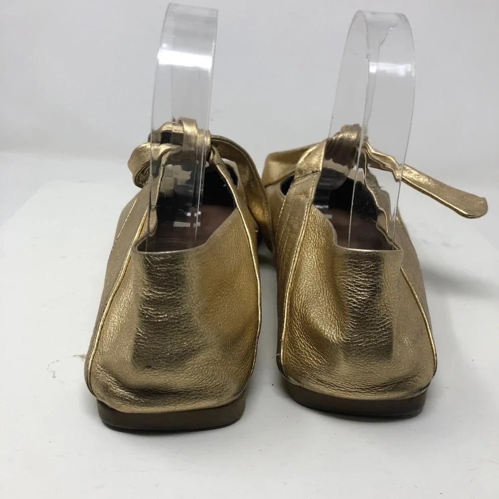 Vicenza Ballet Flats 8 Womens Gold Metallic Square Toe Knotted Strap Leather